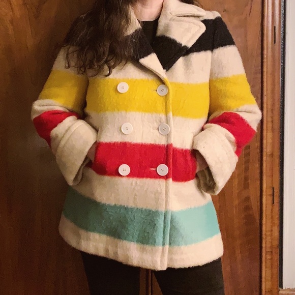 Vintage Jackets & Blazers - Vintage MCM 1950's Hudson's Bay Point Wool Blanket Double Breasted Coat Large